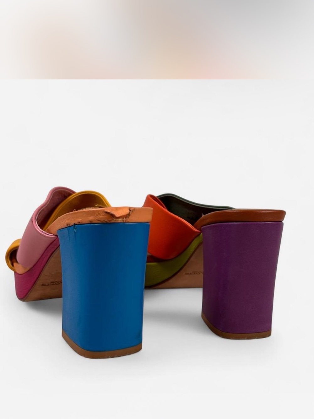 Charlotte Stone Colorblock Multi-Color Leather Platform Mule Heels - Picture 7 of 8